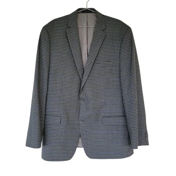 Michael Michael Kors Checked Wool Blazer Jacket Blue Gray Double Button Men 48XL - Picture 1 of 13
